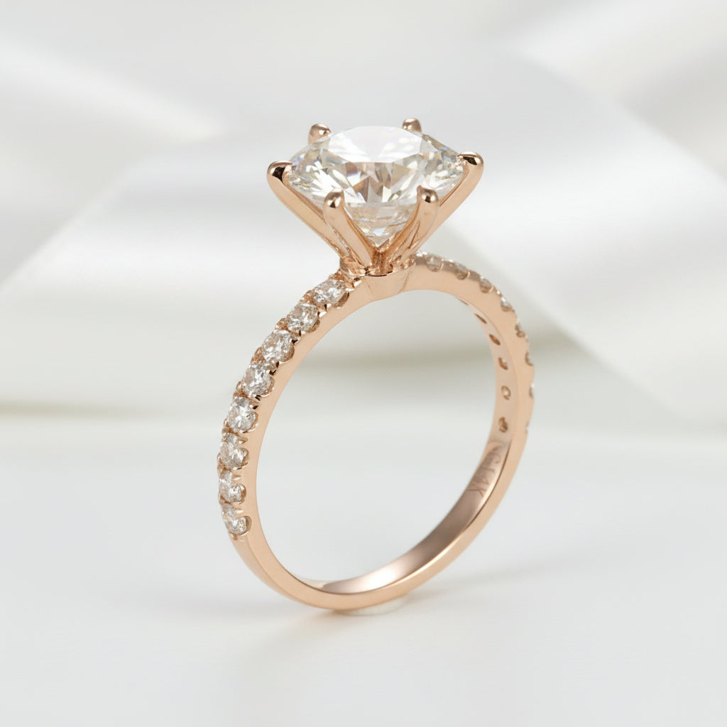 18k Rose Gold 3.0 Ct Round Diamond Engagement Ring-Black Diamonds New York