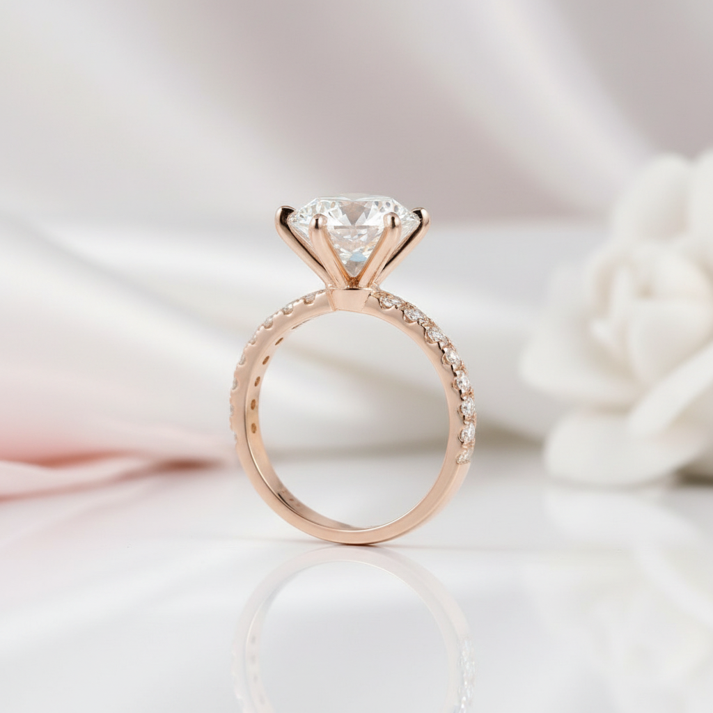 18k Rose Gold 3.0 Ct Round Diamond Engagement Ring-Black Diamonds New York