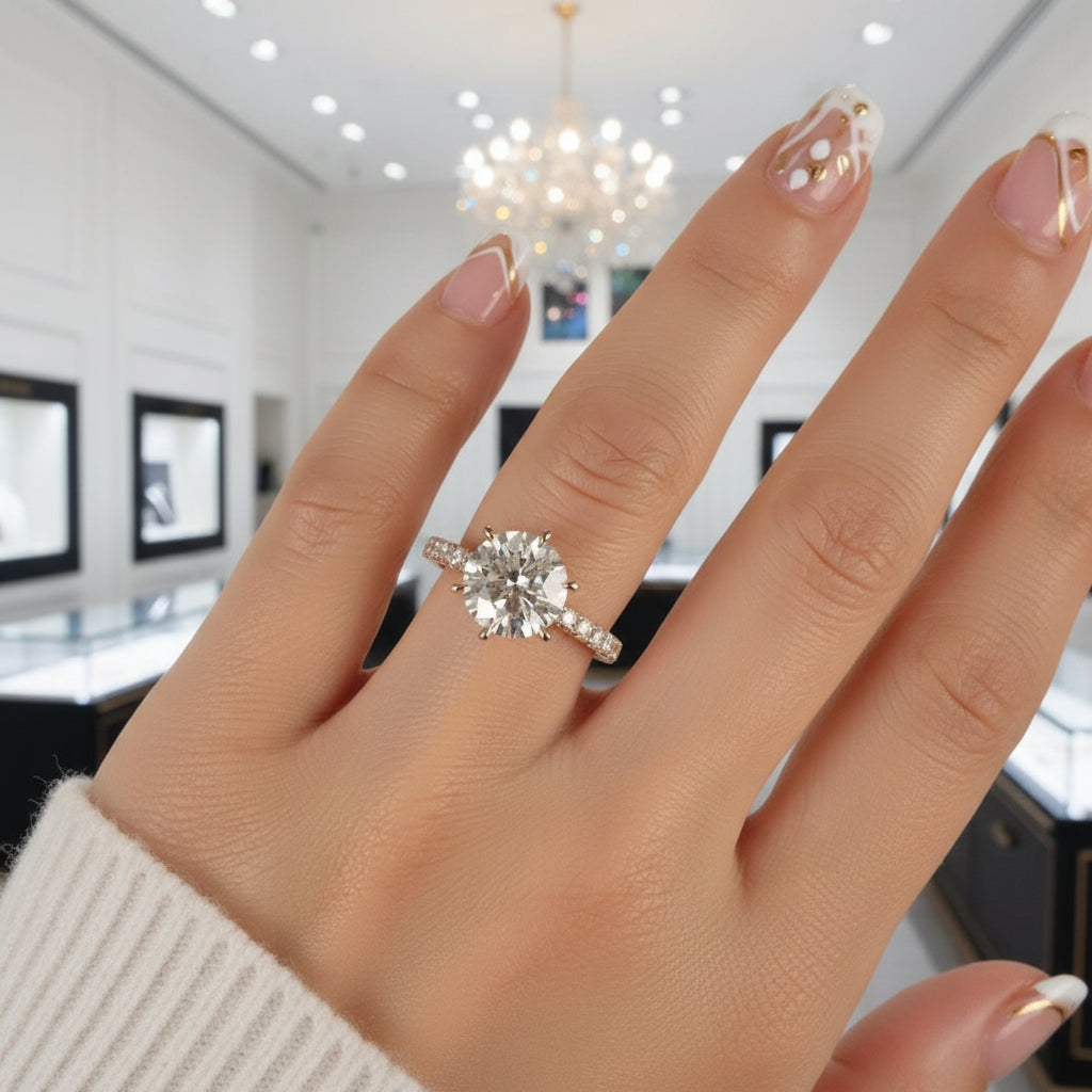 18k Rose Gold 3.0 Ct Round Diamond Option Engagement Ring-Black Diamonds New York