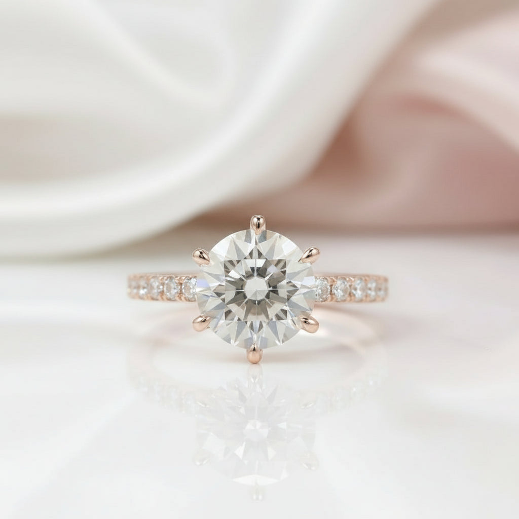 18k Rose Gold 3.0 Ct Round Diamond Option Engagement Ring-Black Diamonds New York