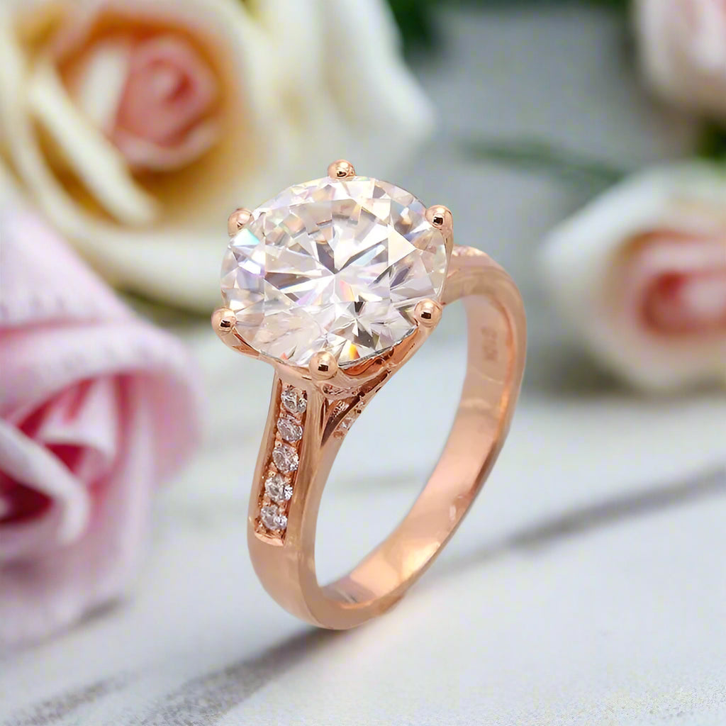 18k Rose Gold 5.0 Ct Round Cut Diamond Engagement Ring-Black Diamonds New York