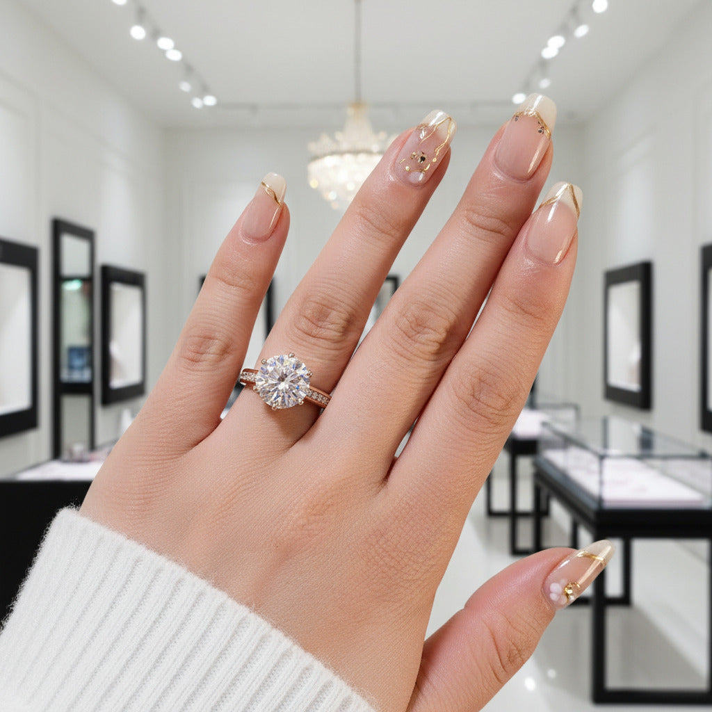 18k Rose Gold 5.0 Ct Round Cut Diamond Engagement Ring-Black Diamonds New York