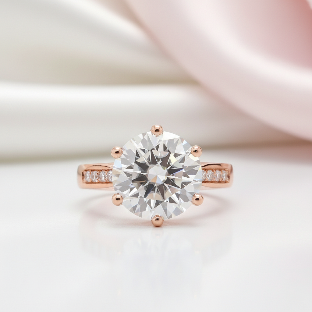 18k Rose Gold 5.0 Ct Round Cut Diamond Engagement Ring-Black Diamonds New York