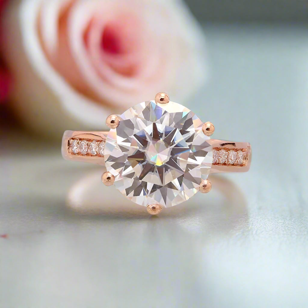 18k Rose Gold 5.0 Ct Round Cut Diamond Engagement Ring-Black Diamonds New York