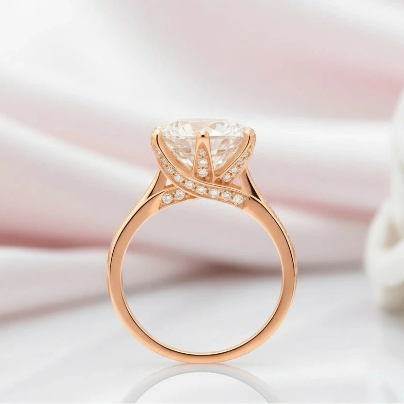 18k Rose Gold 5.0 Ct Round Cut Diamond Engagement Ring-Black Diamonds New York