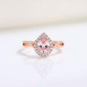18k Rose Gold 6*8mm Pear Cut Morganite Engagement Ring-Black Diamonds New York