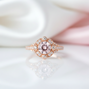 18k Rose Gold Center 6.5mm Morganite Milgrain Halo Engagement-Black Diamonds New York