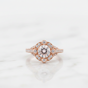 18k Rose Gold Center 6.5mm Morganite Milgrain Halo Engagement-Black Diamonds New York