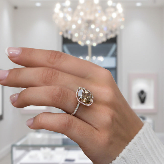 18k Rose Gold Cushion Cut Diamond Option Halo Engagement Ring-Black Diamonds New York