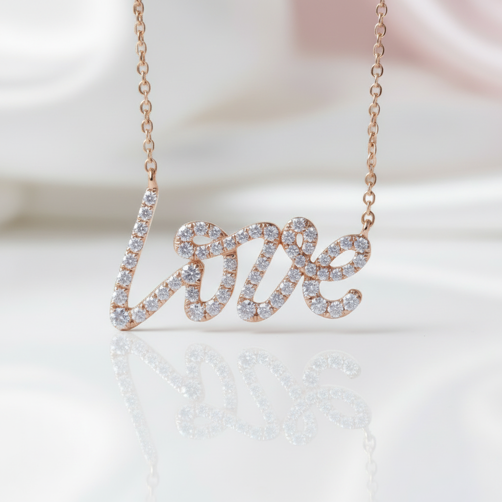 18k Rose Gold Love Diamond Necklace-Black Diamonds New York