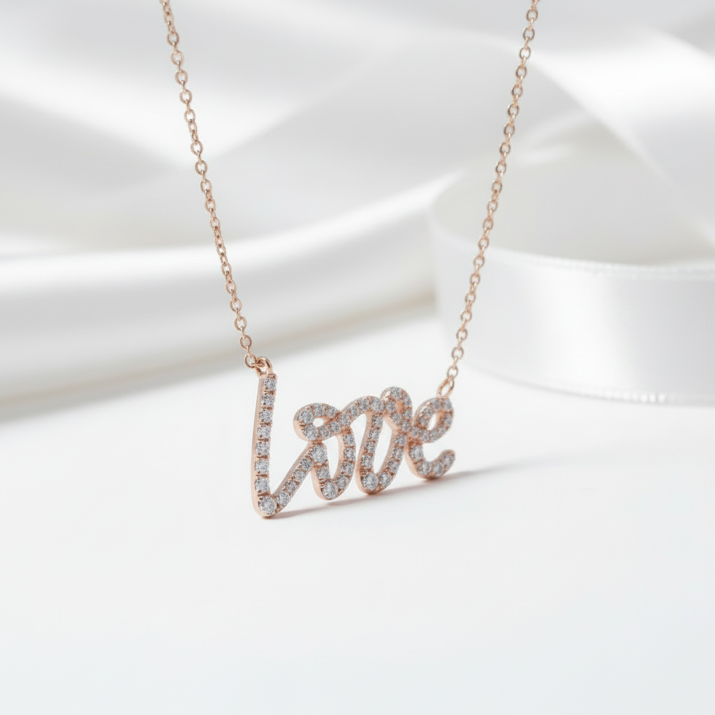 18k Rose Gold Love Diamond Necklace-Black Diamonds New York