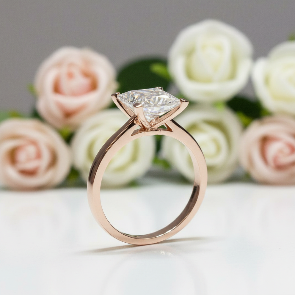 18K Rose Gold Princess Cut 2ct 7*7mm Diamond Engagement Ring-Black Diamonds New York