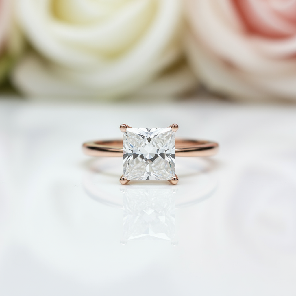 18K Rose Gold Princess Cut 2ct 7*7mm Diamond Engagement Ring-Black Diamonds New York