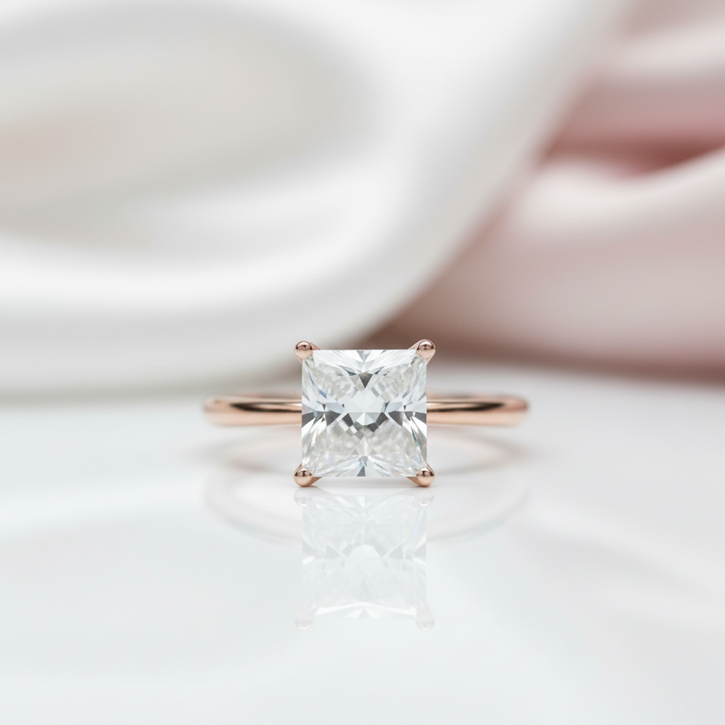 18K Rose Gold Princess Cut 2ct 7*7mm Diamond Option Engagement Ring-Black Diamonds New York