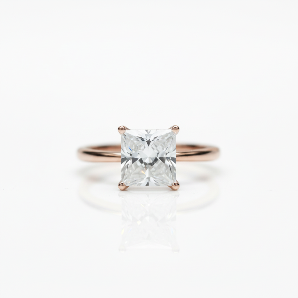 18K Rose Gold Princess Cut 2ct 7*7mm Diamond Option Engagement Ring-Black Diamonds New York