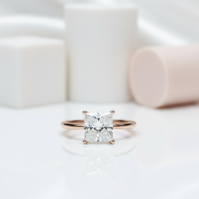 18K Rose Gold Princess Cut 2ct 7*7mm Diamond Engagement Ring-Black Diamonds New York