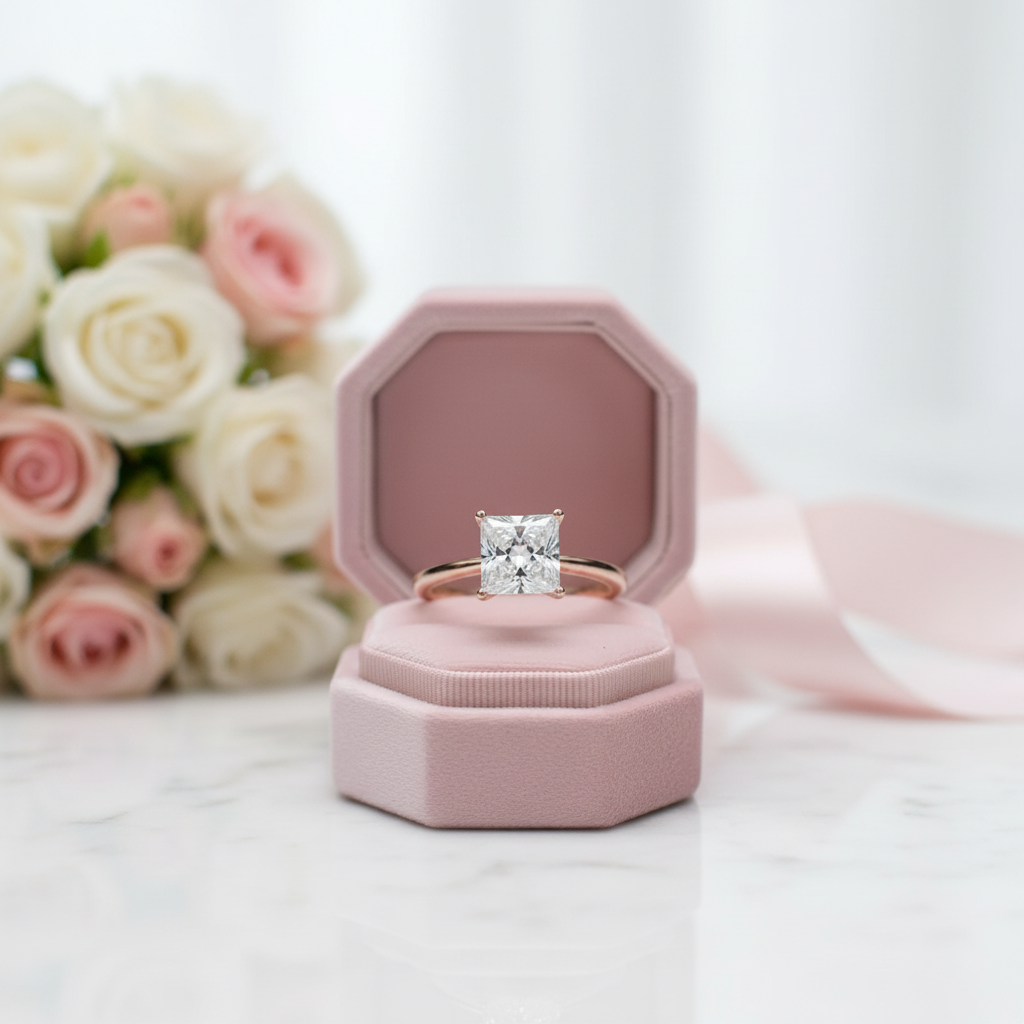 18K Rose Gold Princess Cut 2ct 7*7mm Diamond Option Engagement Ring-Black Diamonds New York