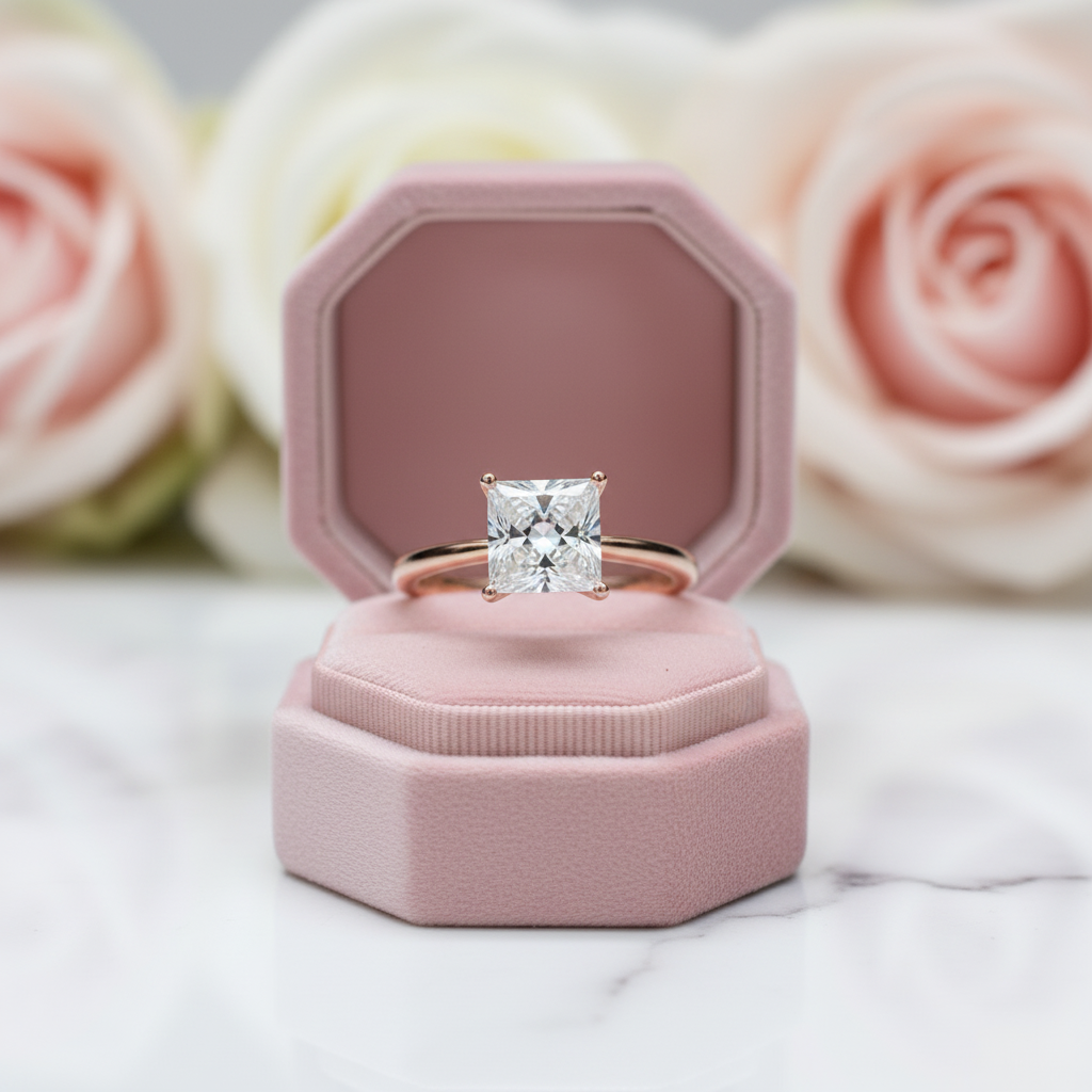 18K Rose Gold Princess Cut 2ct 7*7mm Diamond Option Engagement Ring-Black Diamonds New York