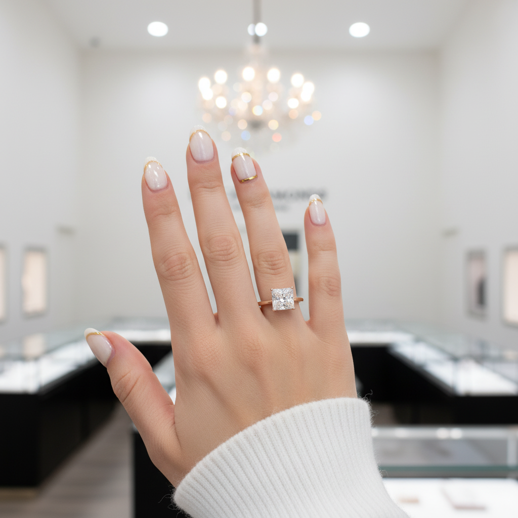 18K Rose Gold Princess Cut 2ct 7*7mm Diamond Engagement Ring-Black Diamonds New York