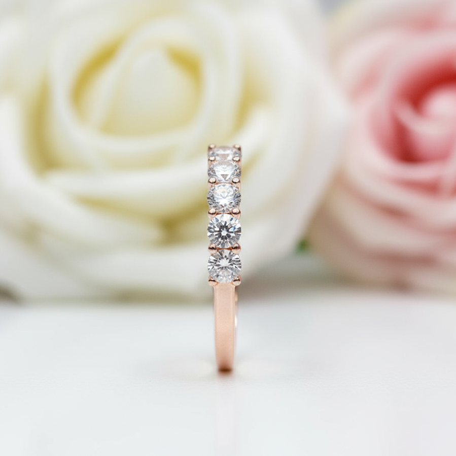 18k Rose Gold Round Cut 0.7 Carat 7 Pcs Diamond Band-Black Diamonds New York