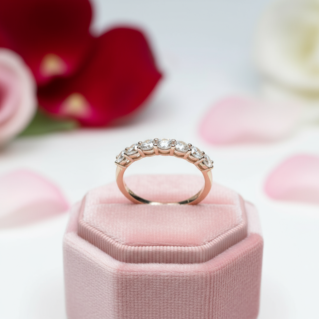 18k Rose Gold Round Cut 0.7 Carat 7 Pcs Diamond Band-Black Diamonds New York