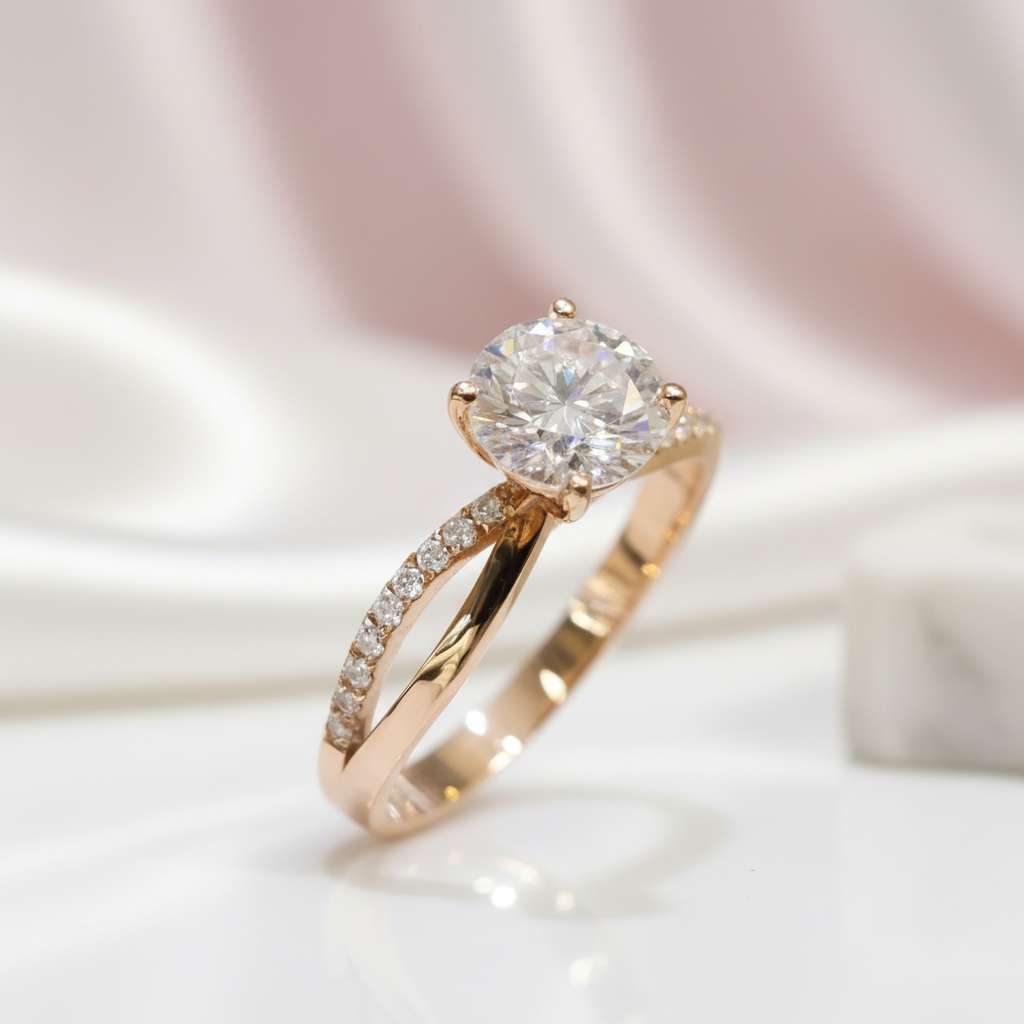 18K Rose Gold Round Cut 1.0 Ct Diamond Option Solitaire Engagement Ring-Black Diamonds New York