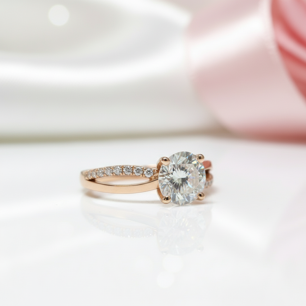 18K Rose Gold Round Cut 1.0 Ct Diamond Solitaire Engagement Ring-Black Diamonds New York