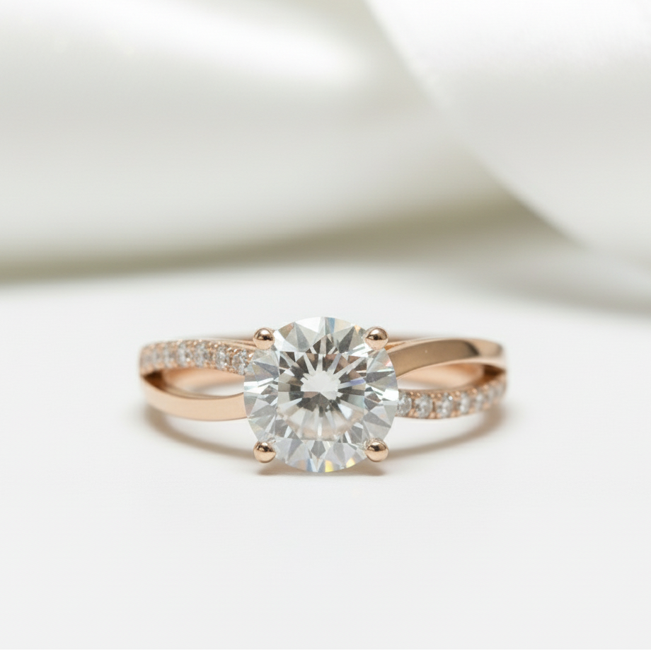 18K Rose Gold Round Cut 1.0 Ct Diamond Solitaire Engagement Ring-Black Diamonds New York