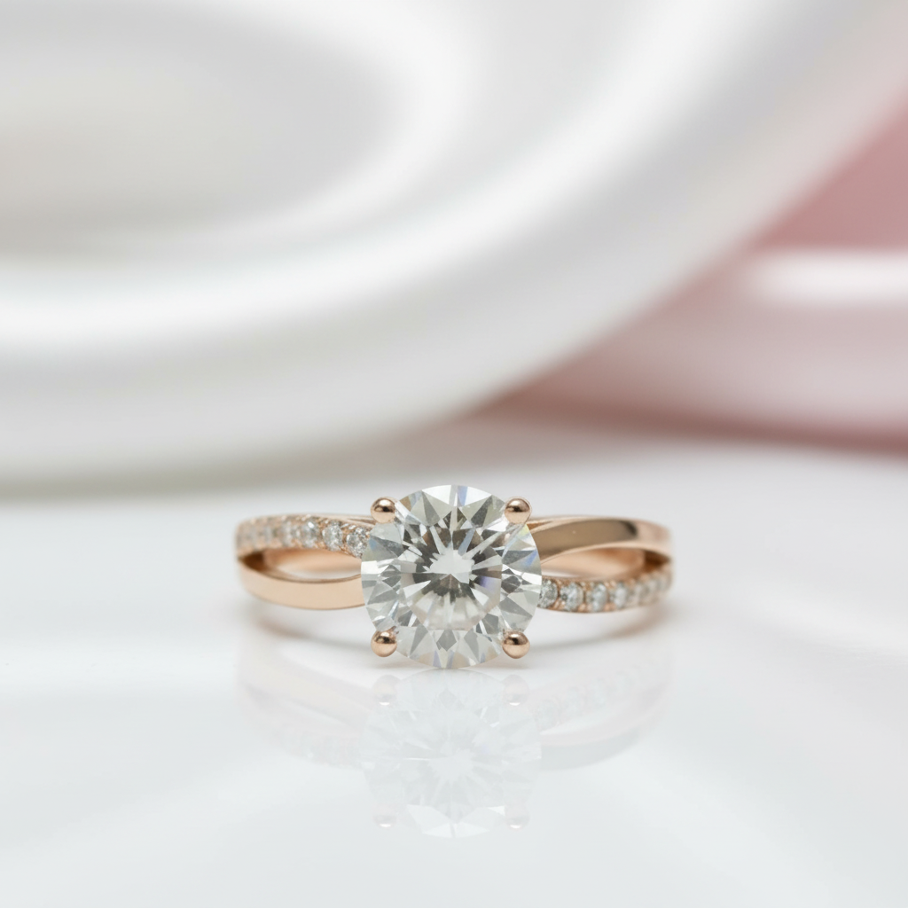 18K Rose Gold Round Cut 1.0 Ct Diamond Option Solitaire Engagement Ring-Black Diamonds New York