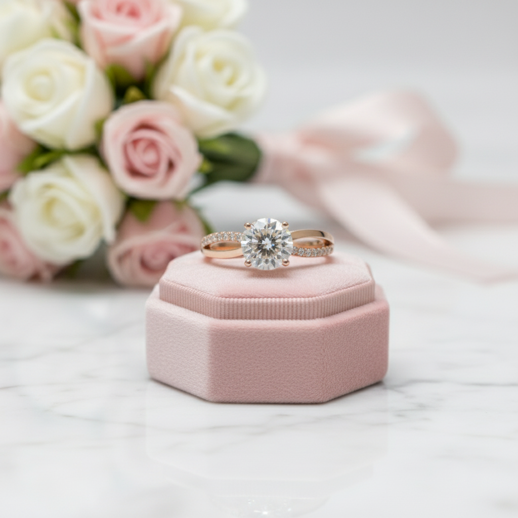 18K Rose Gold Round Cut 1.0 Ct Diamond Option Solitaire Engagement Ring-Black Diamonds New York