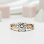 18K Rose Gold Round Cut 1.0 Ct Diamond Solitaire Engagement Ring-Black Diamonds New York