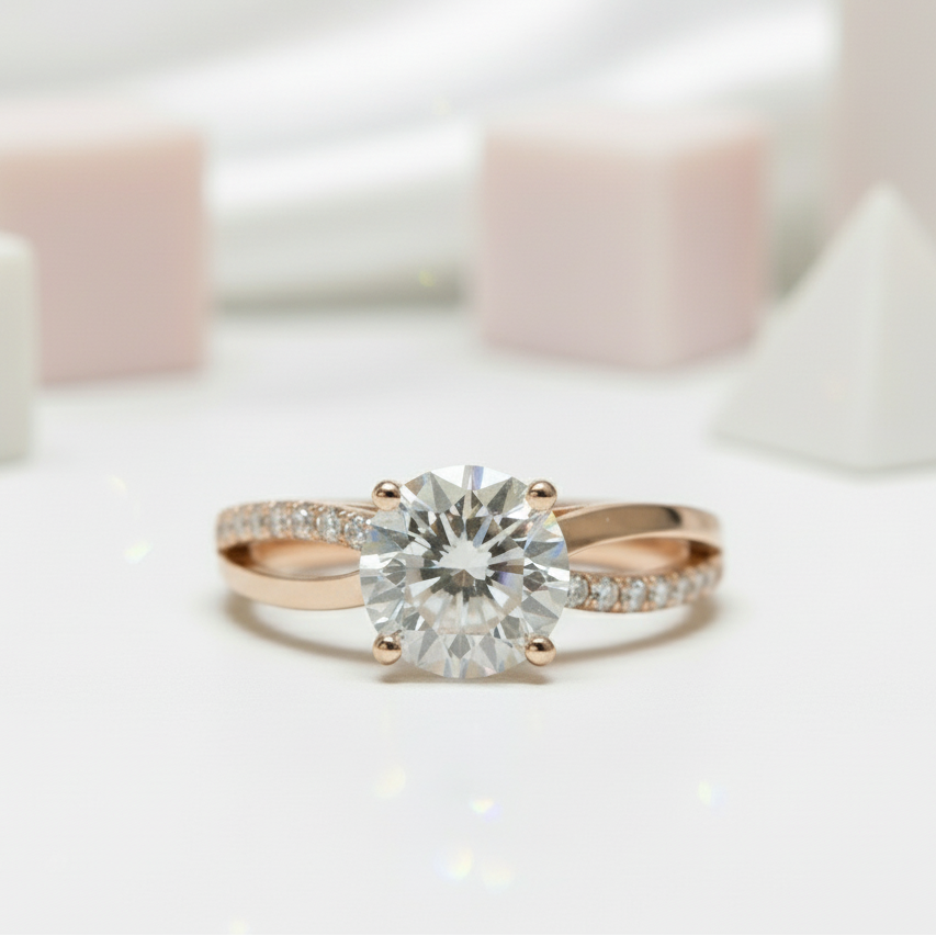 18K Rose Gold Round Cut 1.0 Ct Diamond Solitaire Engagement Ring-Black Diamonds New York