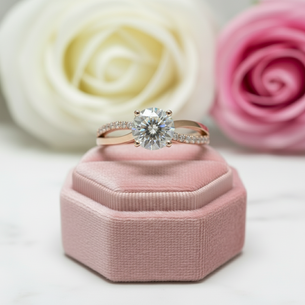 18K Rose Gold Round Cut 1.0 Ct Diamond Solitaire Engagement Ring-Black Diamonds New York