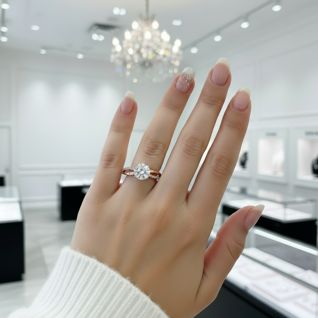 18K Rose Gold Round Cut 1.0 Ct Diamond Option Solitaire Engagement Ring-Black Diamonds New York