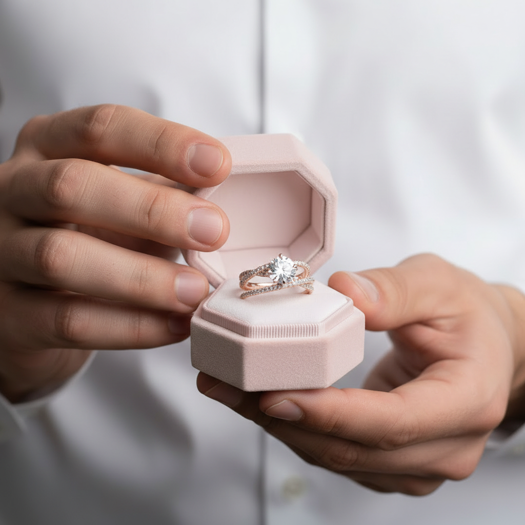 18K Rose Gold Round Cut 1ct Diamond Option Forever Love Engagement Ring-Black Diamonds New York