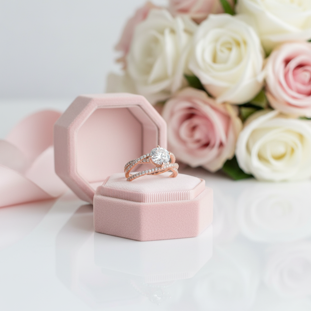 18K Rose Gold Round Cut 1ct Diamond Option Forever Love Engagement Ring-Black Diamonds New York