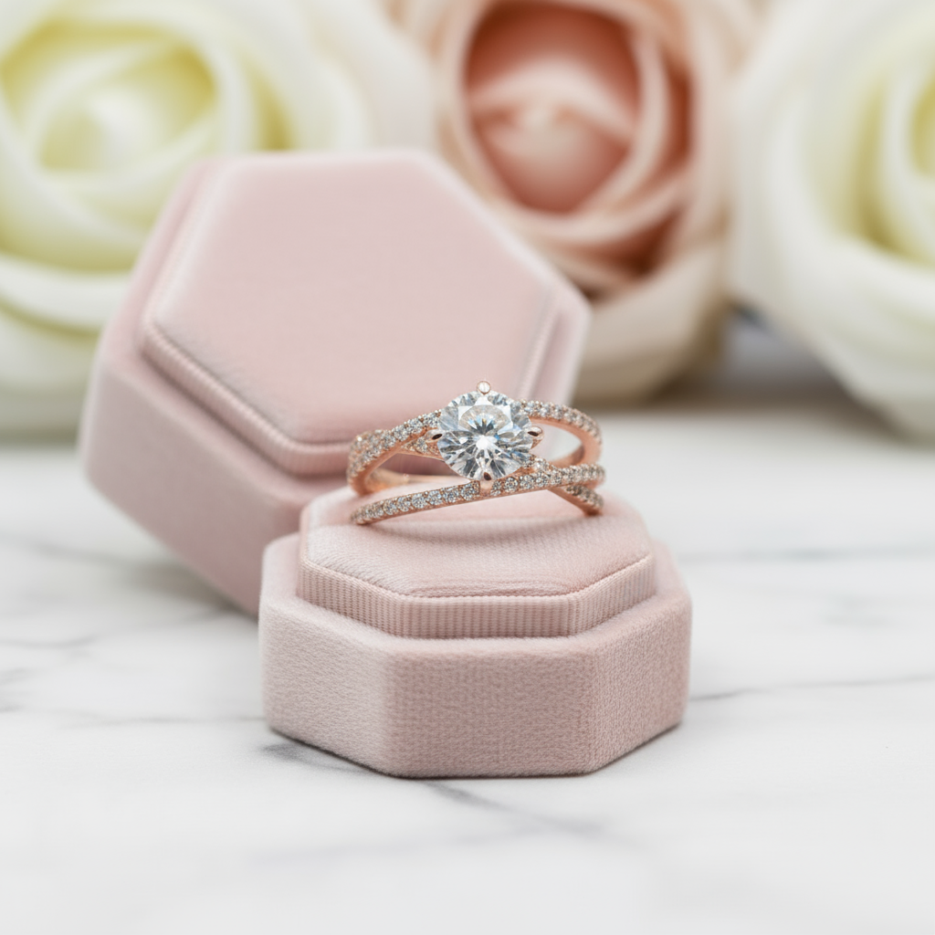 18K Rose Gold Round Cut 1ct Diamond Forever Love Engagement Ring-Black Diamonds New York