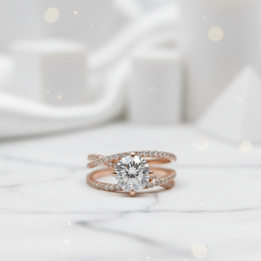 18K Rose Gold Round Cut 1ct Diamond Forever Love Engagement Ring-Black Diamonds New York