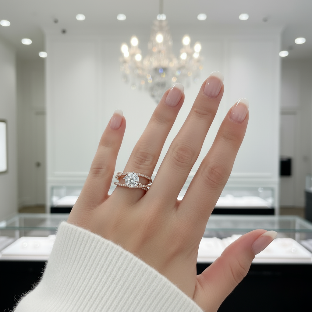 18K Rose Gold Round Cut 1ct Diamond Forever Love Engagement Ring-Black Diamonds New York