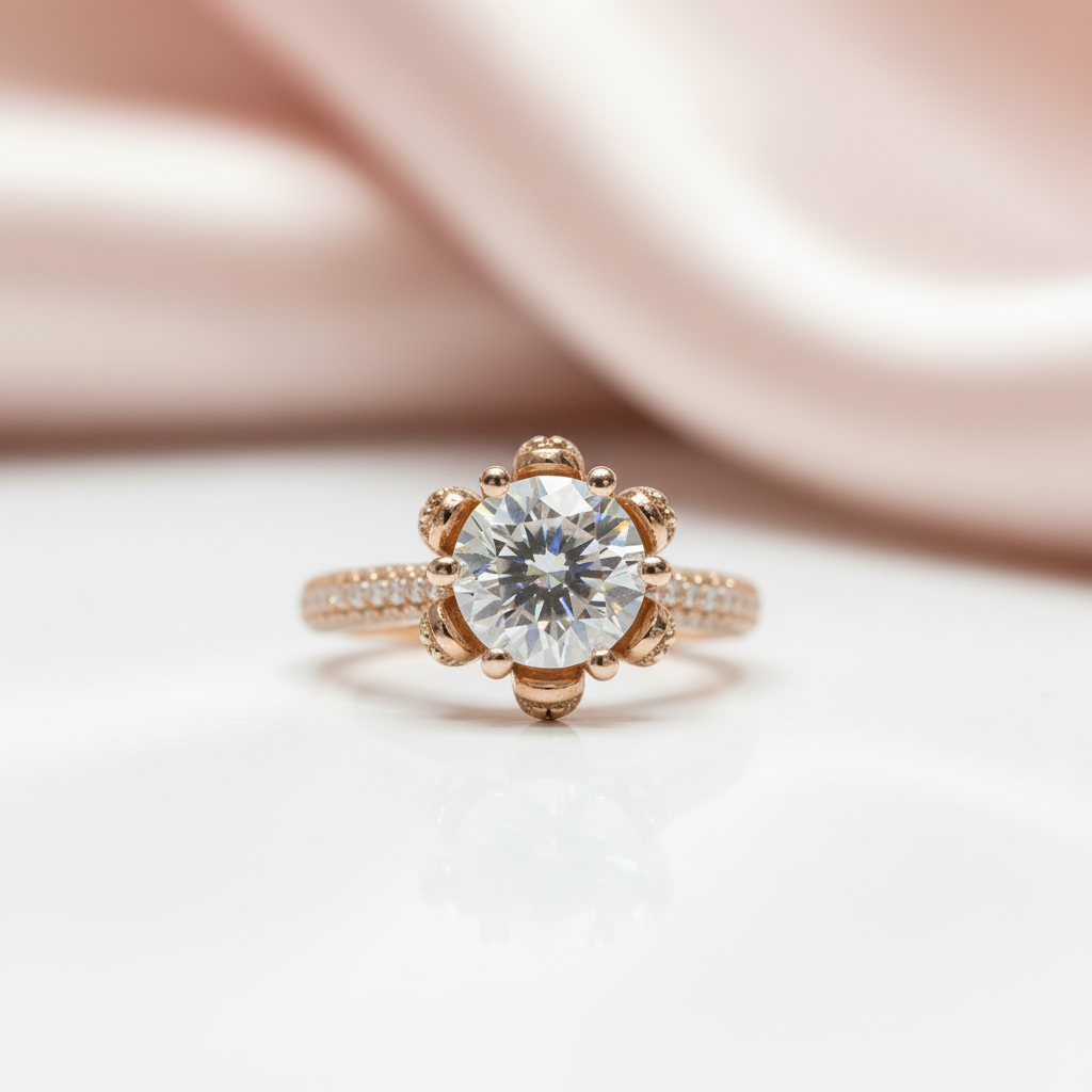 18K Rose Gold Round Cut 1ct Diamond Option Ice Snowflake Engagement Ring-Black Diamonds New York