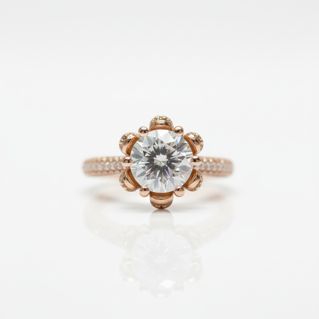 18K Rose Gold Round Cut 1ct Diamond Option Ice Snowflake Engagement Ring-Black Diamonds New York