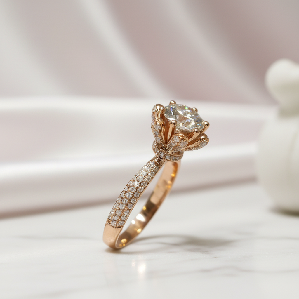 18K Rose Gold Round Cut 1ct Diamond Option Ice Snowflake Engagement Ring-Black Diamonds New York