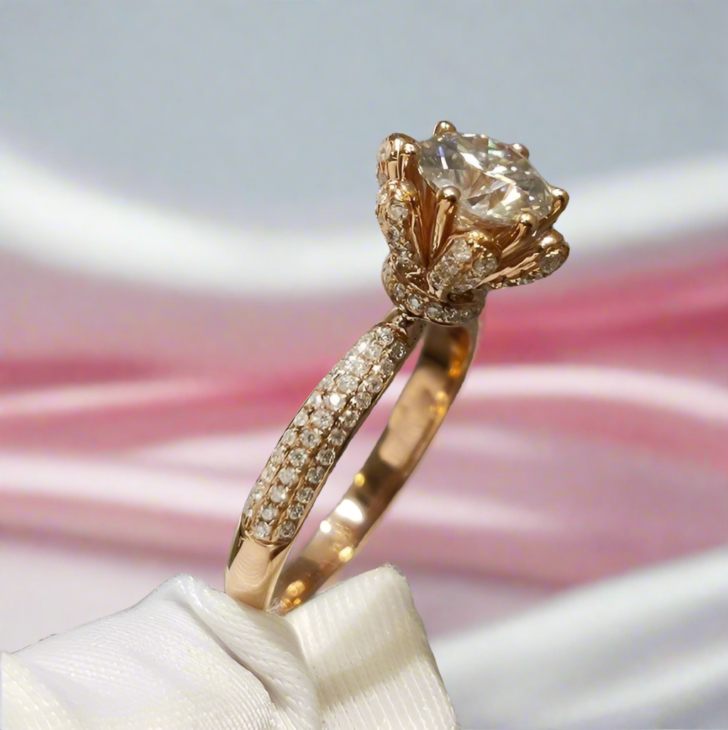 18K Rose Gold Round Cut 1ct Diamond Ice Snowflake Engagement Ring-Black Diamonds New York