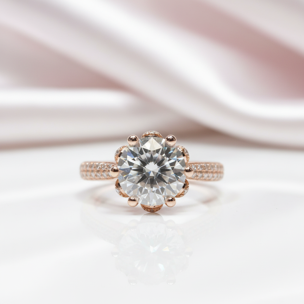 18K Rose Gold Round Cut 2 Carat Diamond Option Blossom Engagement Ring-Black Diamonds New York