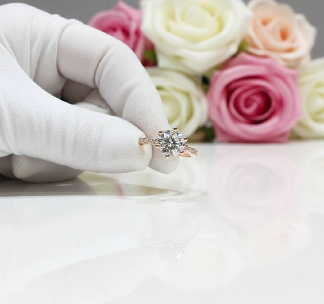 18K Rose Gold Round Cut 2 Carat Diamond Engagement Ring-Black Diamonds New York