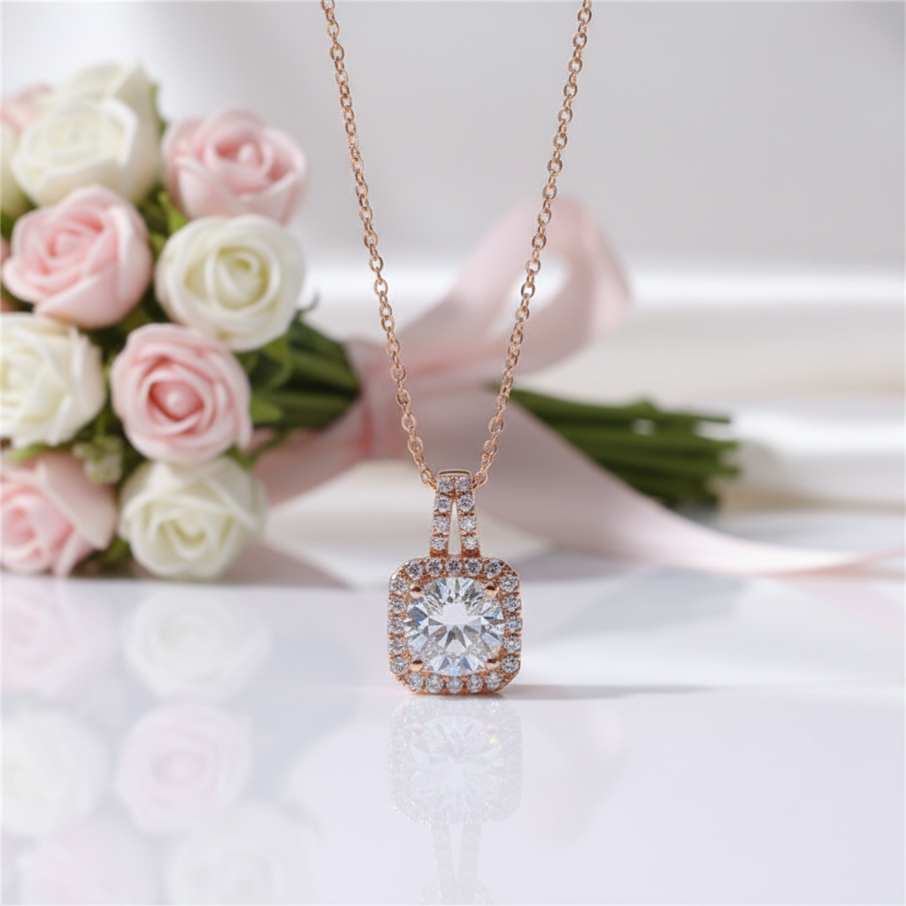 18k Rose Gold Round Diamond Option Necklace-Black Diamonds New York