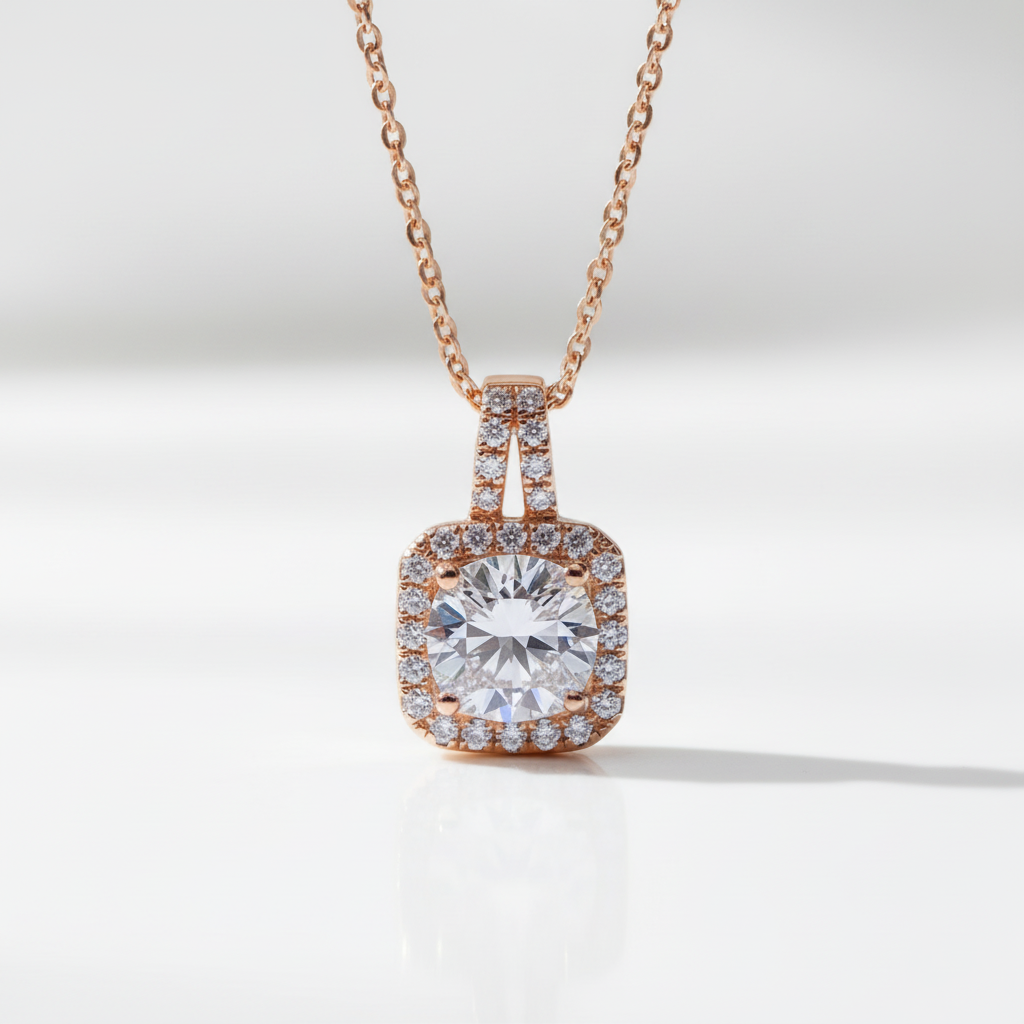 18k Rose Gold Round Diamond Option Necklace-Black Diamonds New York