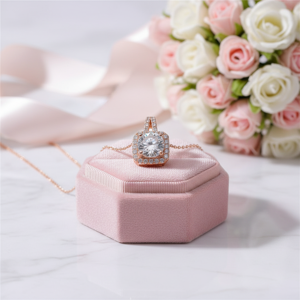 18k Rose Gold Round Diamond Option Necklace-Black Diamonds New York