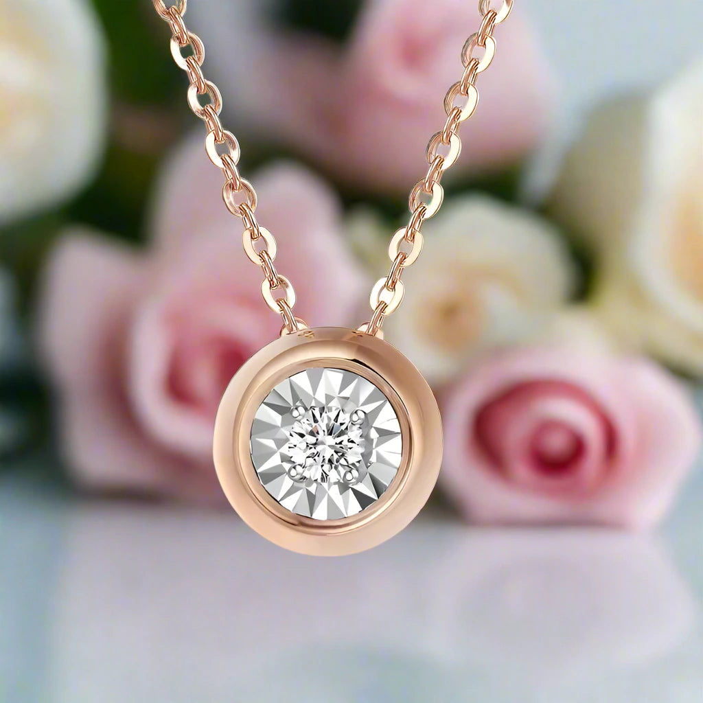 18k Rose Gold Round Diamond Pendant Necklace-Black Diamonds New York