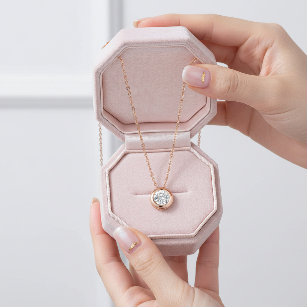 18k Rose Gold Round Diamond Pendant Necklace